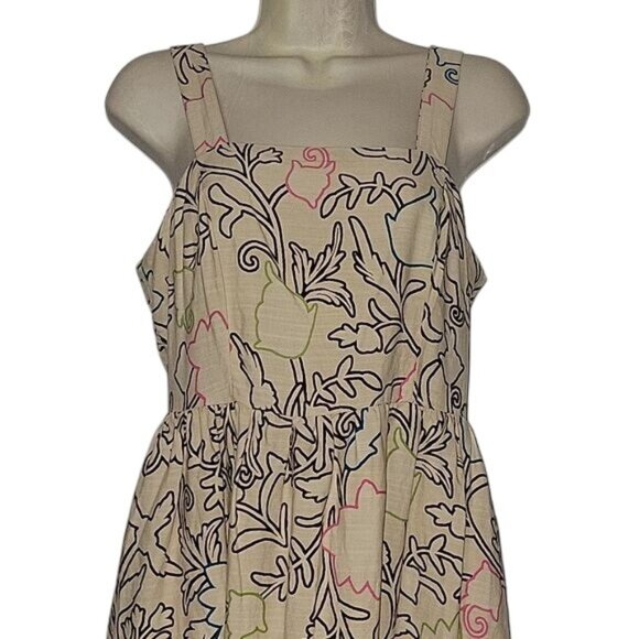 Floral Print Maxi Dress Beige & Black Sleeveless Square Neck Tiered Skirt Boho S - Picture 3 of 7